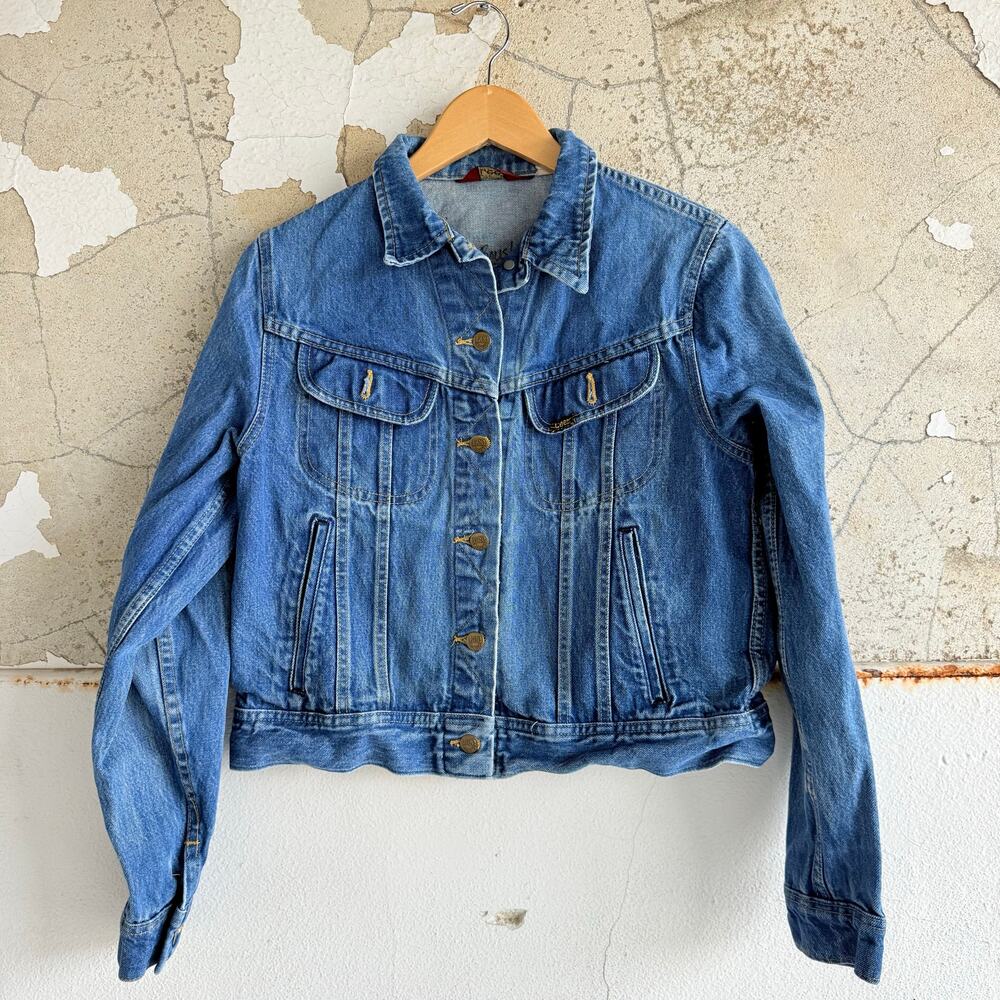 Vintage Lee Denim Jacket Cropped Trucker USA Made 80s 90s‎ Ms Lee Medium Wash